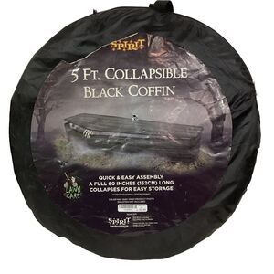 Spirit Halloween 5ft Black Collapsible Coffin w/Storage Bag Quick Easy Assembly
